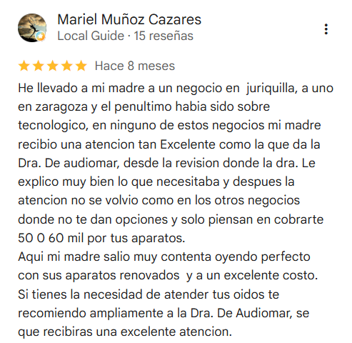 Reseña de paciente de AudioMar